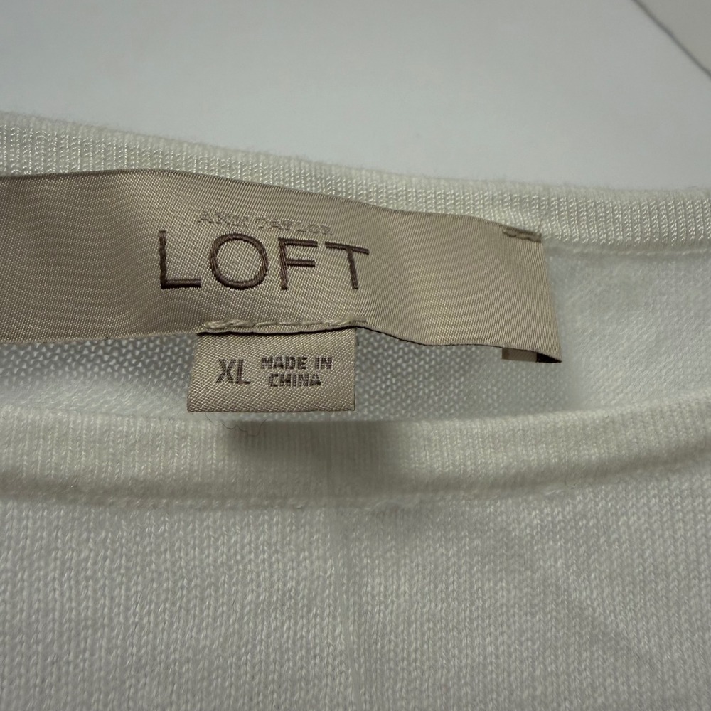 Ann Taylor LOFT White Textured Stripe Knit Sweater XL New 395932 - Picture 5 of 7